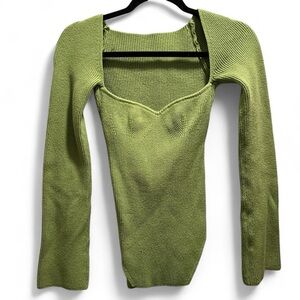 Green Knit Sweater with Square Neckline